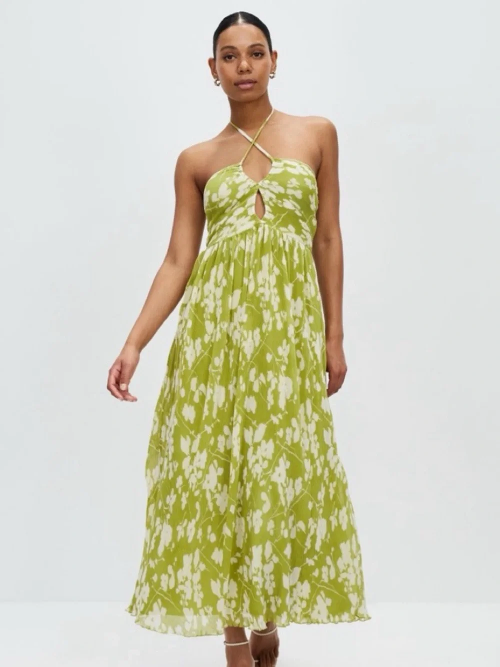 Abercrombie Green Floral Halter Maxi Dress